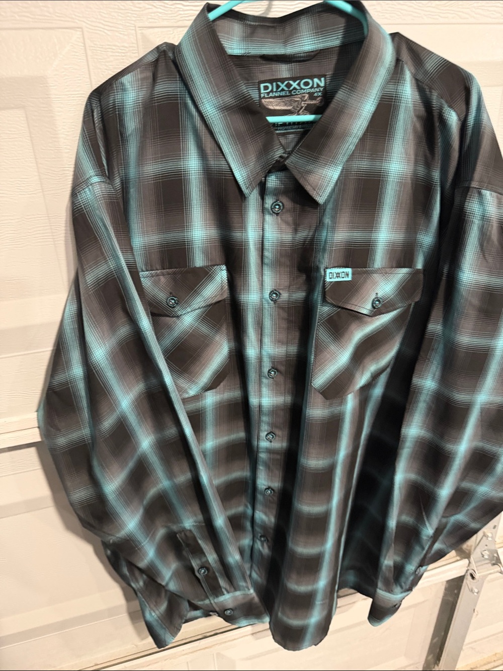 DIXXON Men's Teal and Black Plaid Button-Down Shirt - Picture 4 of 5